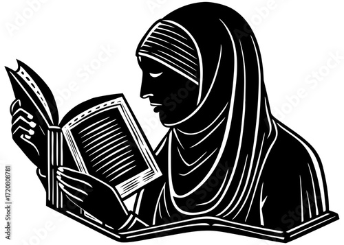 Woman Reading Quran Silhouette, Islamic Worship Religion SVG, PNG