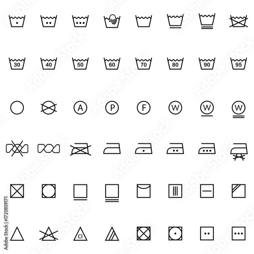 Laundry icon symbol set. Laundry care instruction icon collection.