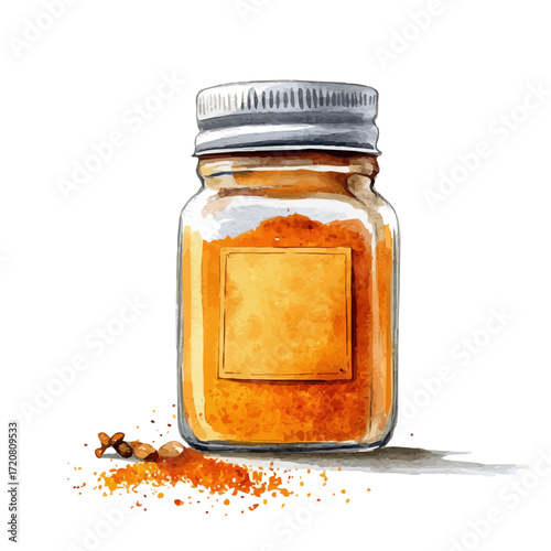 Spice Jar, watercolor clipart vector, isolated on a white background.
