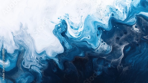 Abstract Blue Ocean Acrylic Painting: Fluid Texture and Swirls