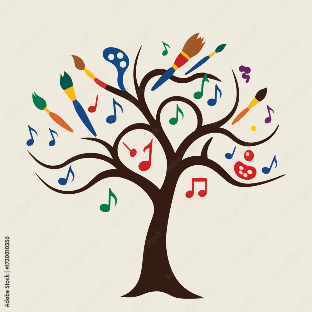 Fototapeta premium National Day of Arts in Care Homes vector with abstract art, elderly creativity, healing symbols, intergenerational connection, and artistic therapy. Flat, solid color illustration celebrating creativ