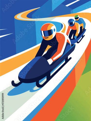 Sport Luge Team Illustrator Artwork Design Template Poster