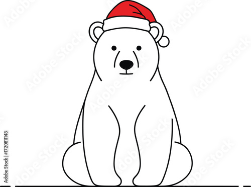 Vector art of cute polar bear with santa hat on