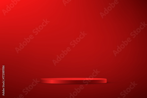 Abstract 3D Dark Red cylinder pedestal podium background on black wall scene space for product display presentation, Stage showcase. Vector illustration.