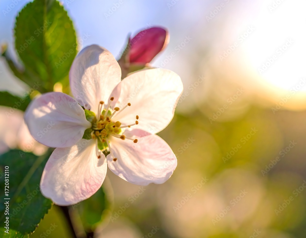 Obraz premium Blooming apple blossoms in sunlight