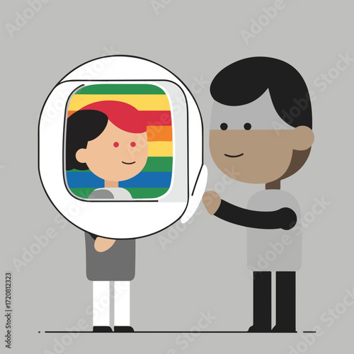 Bi Visibility Day vector art with bi pride colors, identity tree, invisible-to-visible transition, bi unicorn, and heartbeat wave. Solid color, flat illustration celebrating bisexual pride.