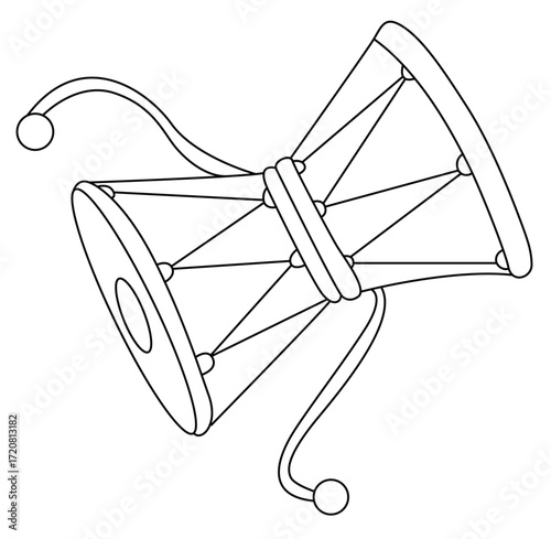 Cute cartoon hand drawn vector Lord shiv shiva Dumru, Musical instrument Damru vector outline.