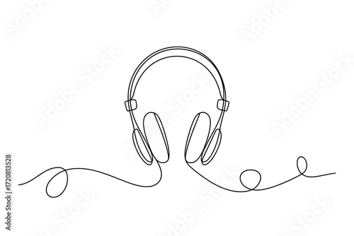 Headphones Minimal One Line Art Music Illustration