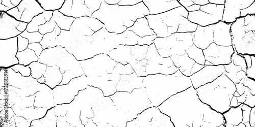 black and white dust and cracked concrete wall Texture pattern design element white background.