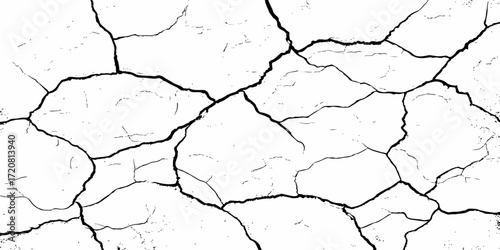 black and white dust and cracked concrete wall Texture pattern design element white background.