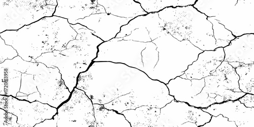 black and white dust and cracked concrete wall Texture pattern design element white background.