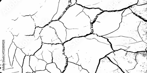 black and white dust and cracked concrete wall Texture pattern design element white background.