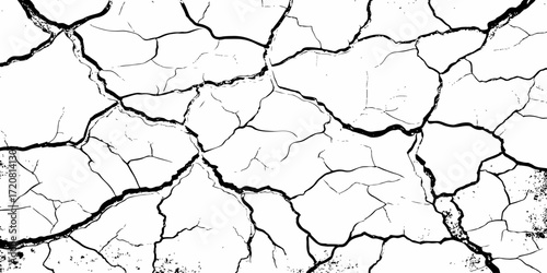 black and white dust and cracked concrete wall Texture pattern design element white background.