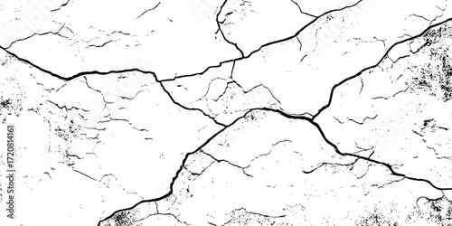 black and white dust and cracked concrete wall Texture pattern design element white background.