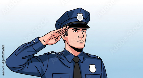 Police officer saluting cartoon illustration vector art drawing law enforcement security service duty uniform
