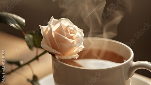 cup of coffee and rose