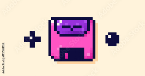 Pixel art icon of floppy disk drawn in simple Y2K bit style.
