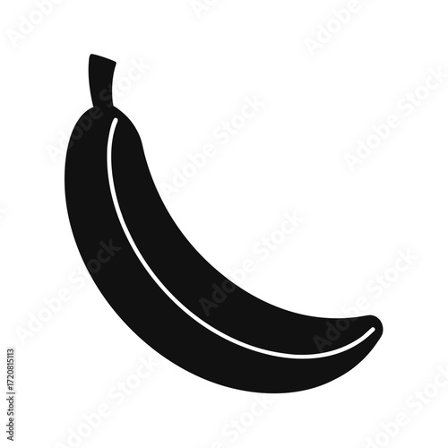 Simple black solid silhouette icon of a banana representing fruit food and healthy eating suitable for graphic design and web use