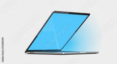 Laptop computer mockup design for website template and presentation with blue screen display technology