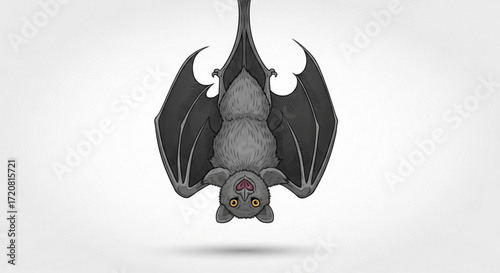 Cute cartoon bat hanging upside down vector illustration for halloween or wildlife animal graphics design