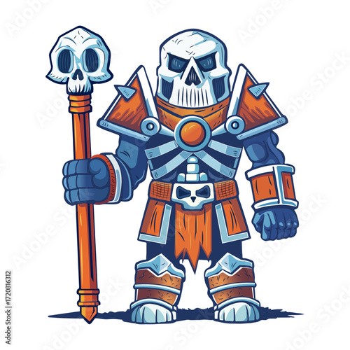 A flat style illustration showing a skull warden 
