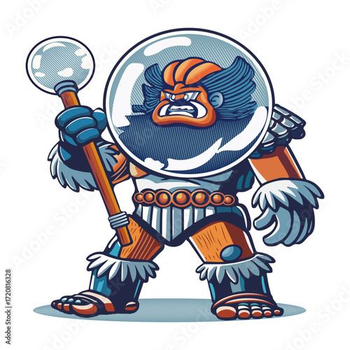 A flat style illustration showing a barbarian 