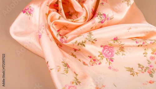 Peach silk scarf with delicate floral print