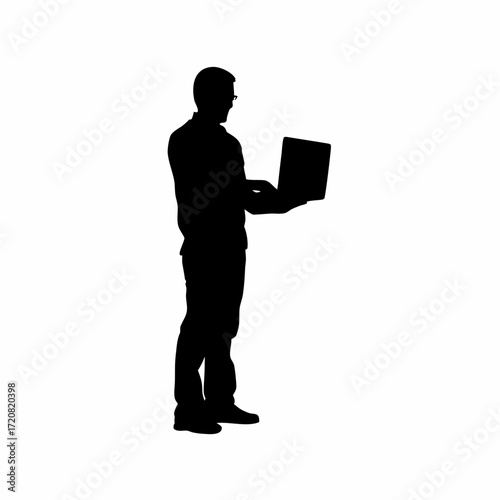 It technician configuring firewall on computer silhouette