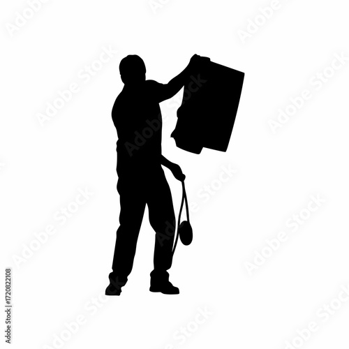 It technician silhouette replacing computer mouse on white background silhouette