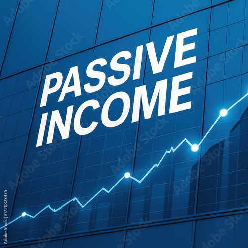 Glowing arrow and bar graph soar upward beneath the words “PASSIVE INCOME,” symbolizing consistent financial gains and investment success.