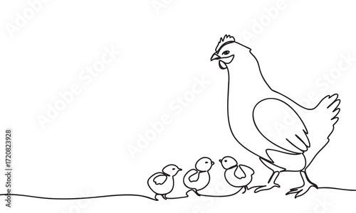 Chicken Family Line Art