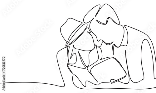 Couple intimacy in line art style