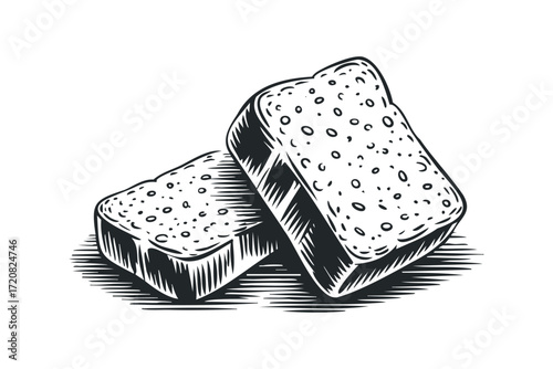 Loaf slices with porous texture. Vector hand drawn illustration