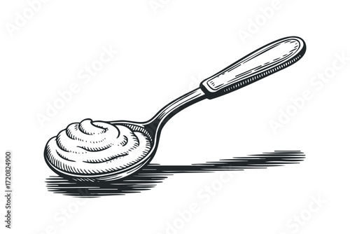 Hand Drawn Spoon Filled with Creamy Substance. Vector hand drawn illustration