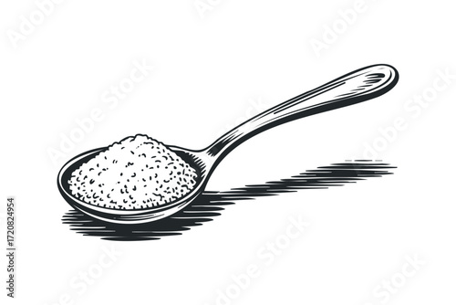 Spoonful of granulated sugar with shadow. Vector hand drawn illustration