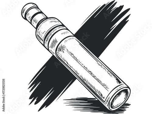 Monochrome sketch of a rolled message or scroll object. Vector hand drawn illustration