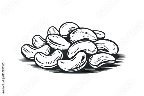 Pile of Cashews, Hand-Drawn Style. Vector hand drawn illustration