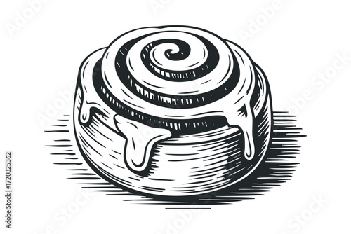 Swirl Pastry with Drizzled Icing. Vector hand drawn illustration