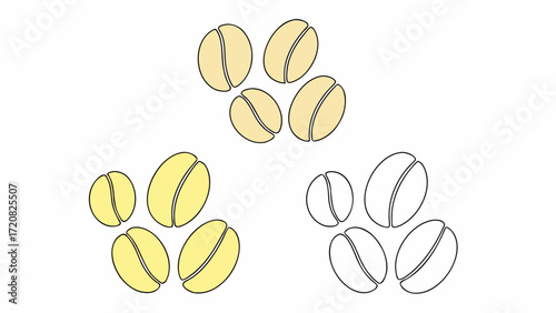 Coffee beans in various shades and outlines isolated on transparency background, minimal and playful style