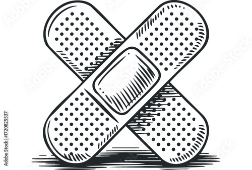 Crossed Bandages Hand Drawn Style. Vector hand drawn illustration