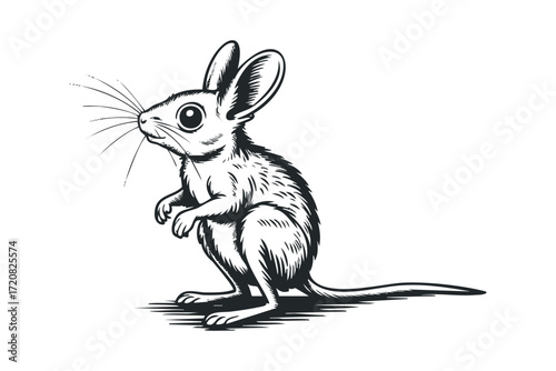 Stylized rodent with large ears and paws. Vector hand drawn illustration
