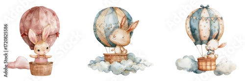 Wallpaper Mural Set of Cute Rabbit Illustration Isolated on Transparent Background. PNG. Torontodigital.ca
