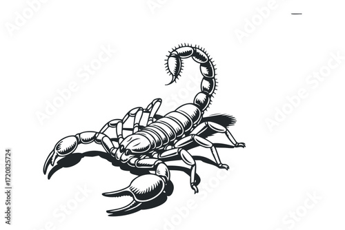 Stylized Scorpion with Claws Extended and Tail Curled Upwards. Vector hand drawn illustration