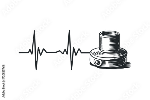 ECG wave merged with a stomp box. Vector hand drawn illustration