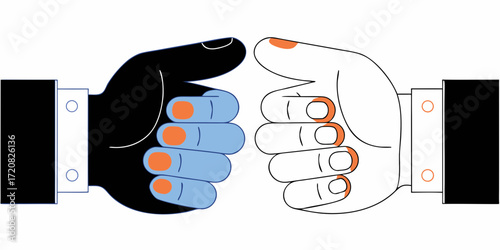 Stylized hands pointing at each other with contrasting colors and minimal design