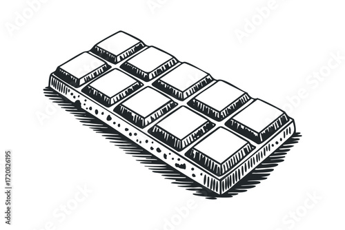 Hand drawn chocolate bar with individual squares. Vector hand drawn illustration