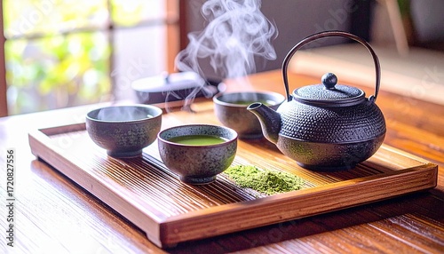 famous Japanese cup of tea and teapot