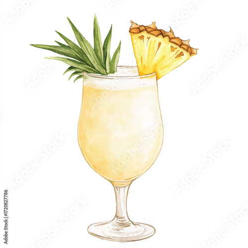 A refreshing pia colada cocktail with pineapple garnish.