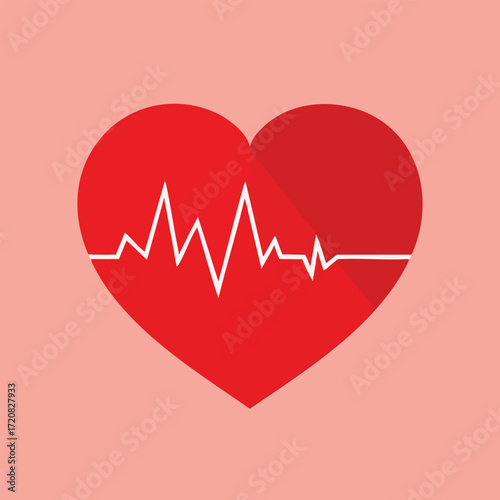 Heart Health Vector Set for World Heart Day – Red Heart Symbols, EKG Pulse Lines, Doctors, Nurses, Heart Shield, Family Care, Heart Disease Prevention, Medical and Fitness Icons