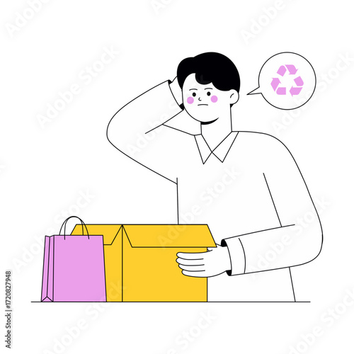 Man Recycling Packaging Online Purchase Awareness